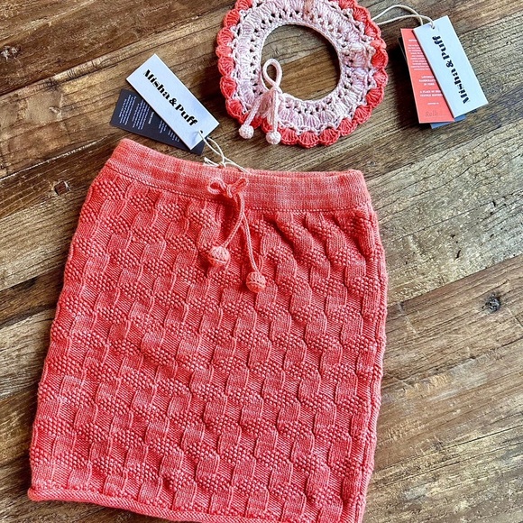 Misha And Puff Other - Misha & Puff Coral Block Stitch Knit Skirt and Collar Set in Melon